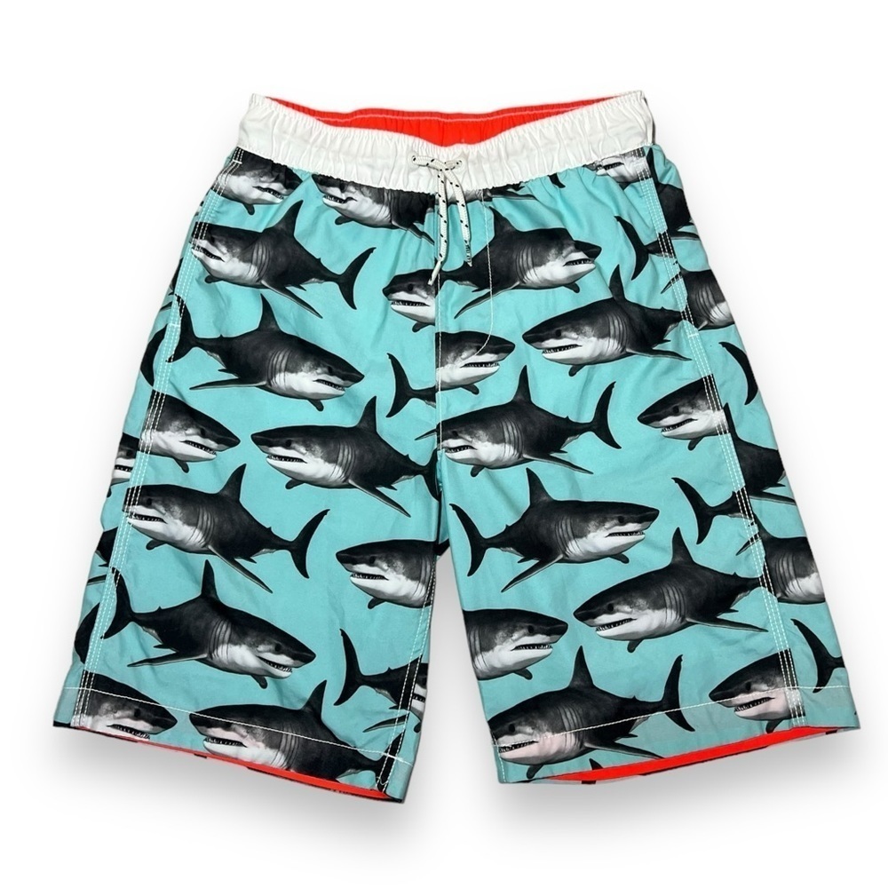 Gap Boy’s Shark Swim Trunks Bleached Aqua Size XXL 14/16